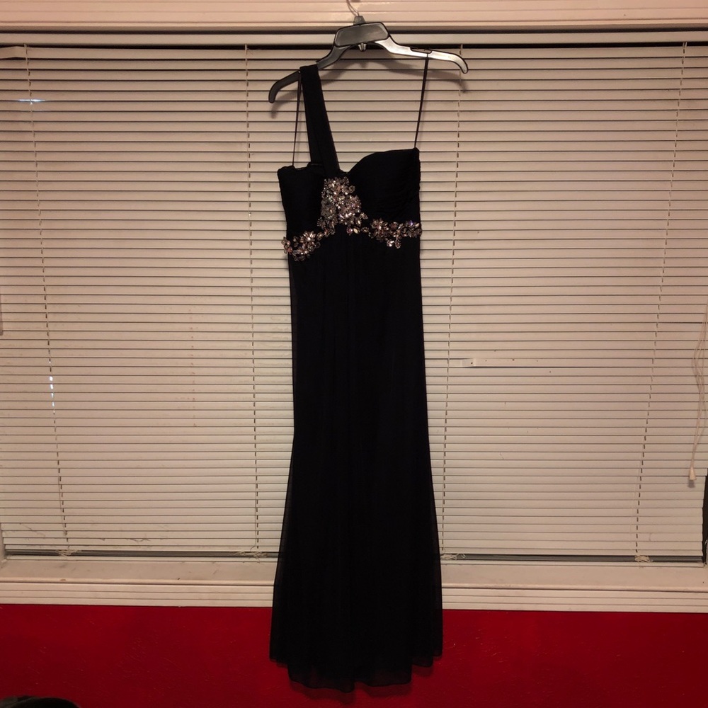 Dark navy blue prom dress with beading